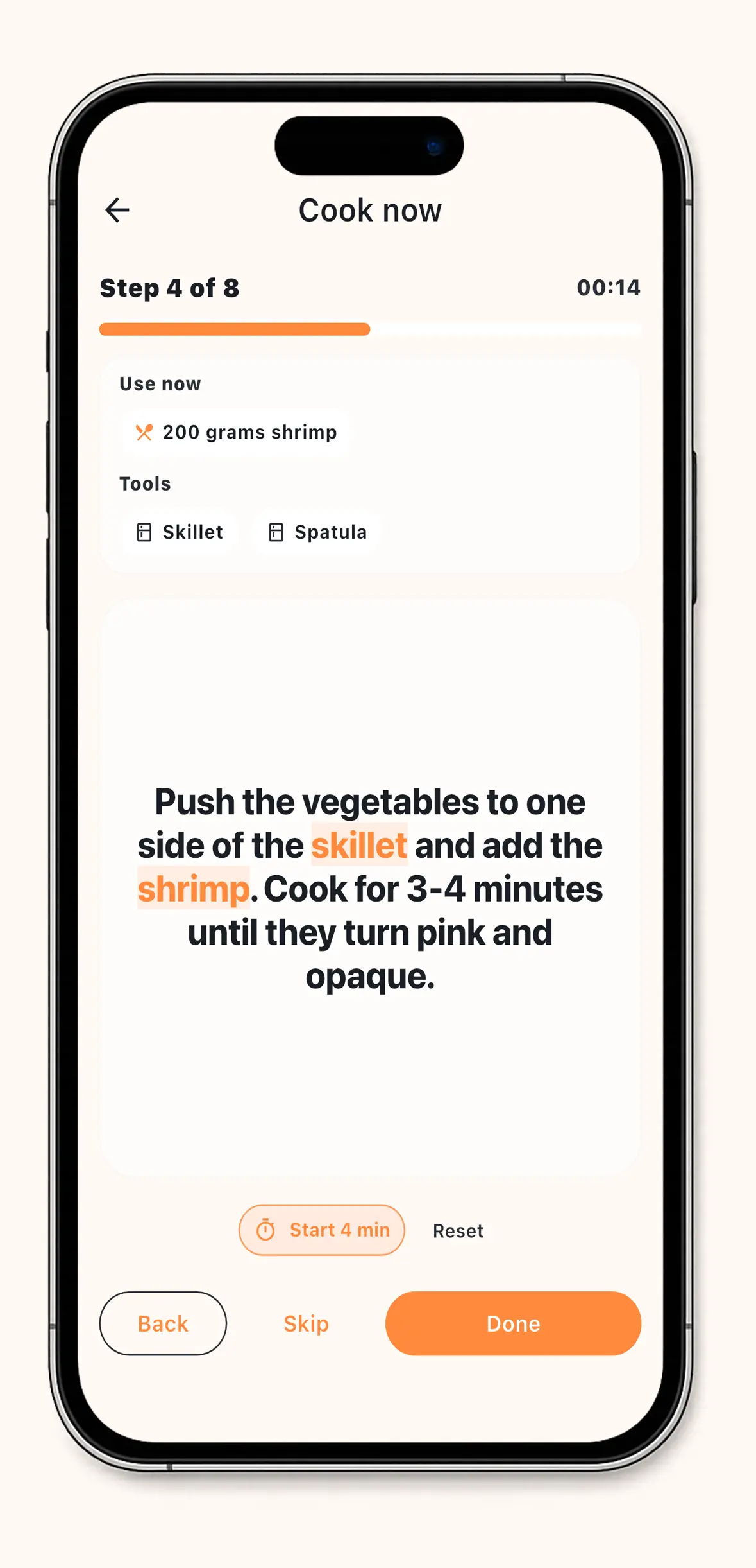 MealTap cooking mode screen.