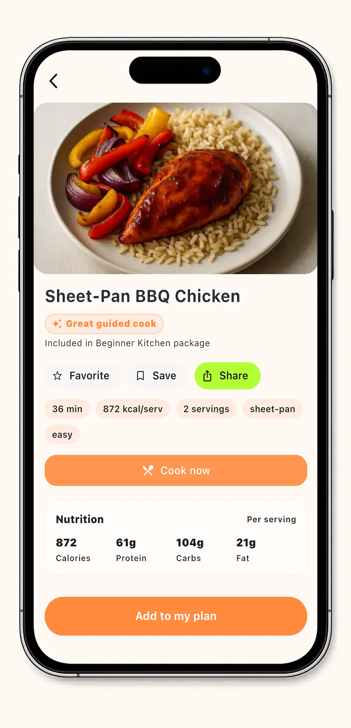MealTap recipe detail screen.