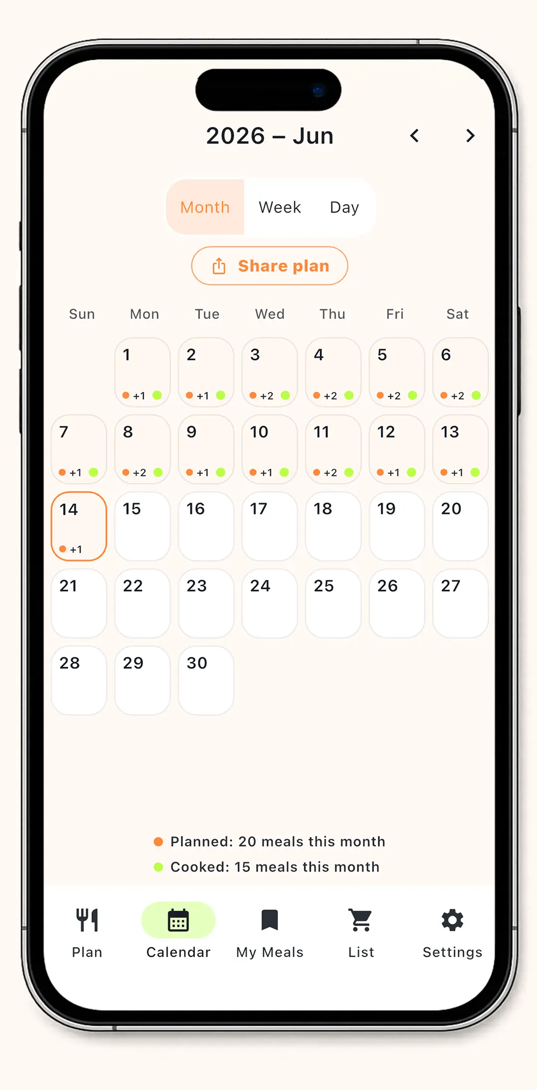 MealTap weekly plan screen.